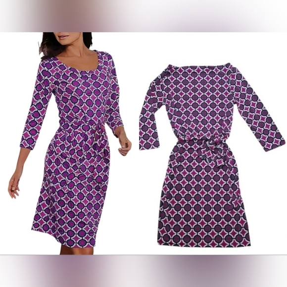 Banana Republic Stretch Geometric Cowl Neck Belted Dress Purple Size Small - Picture 1 of 11